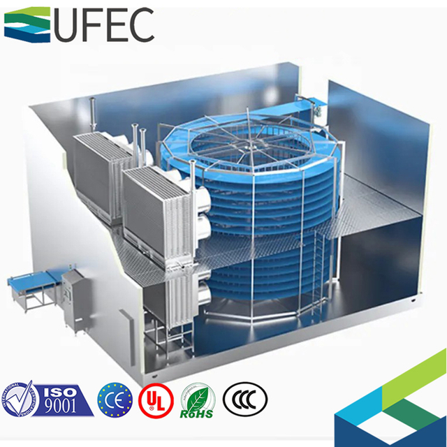 Congelador rápido de túnel IQF de espiral dupla para planta de processamento de vegetais/frutos do mar